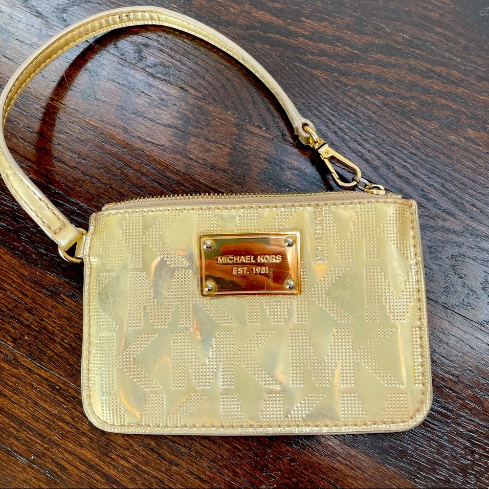 Authentic Michael Kors patent gold leather wristlet
